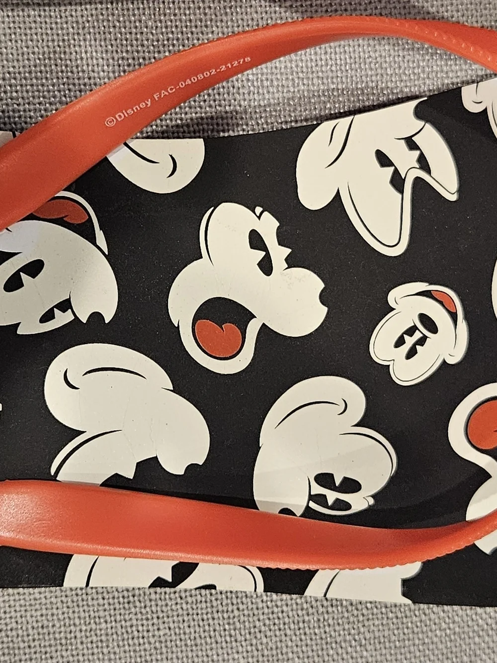 Disney Black Flip Flops with White Mickey Faces and Coral Straps NEW WITHOUT TAG